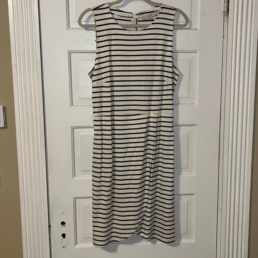 NWT Loft white dress with black stripes in size 12
